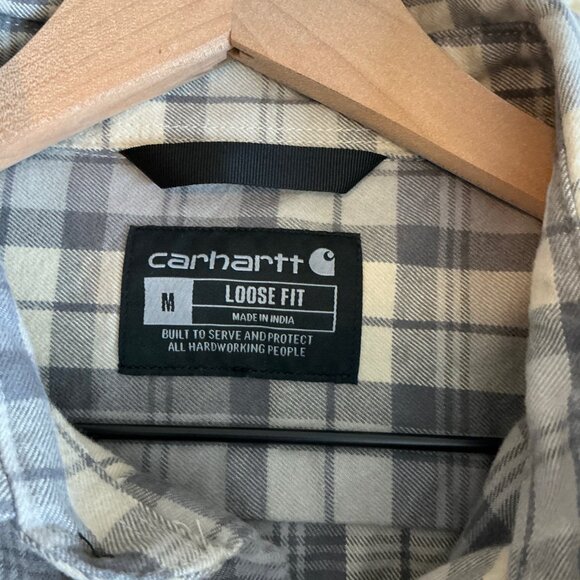 Carhartt Mens SZ M Loose Fit Flannel Heavyweight Gray Brown Plaid Workwear - Picture 5 of 10